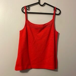 St. John Pink Red Knit Crochet Detail Tank Top size M